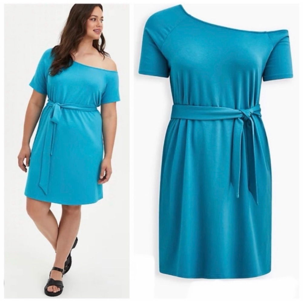 Torrid Teal T-Shirt Off-The-Shoulder Dress NWT SZ 1 (14/16) - Picture 4 of 12